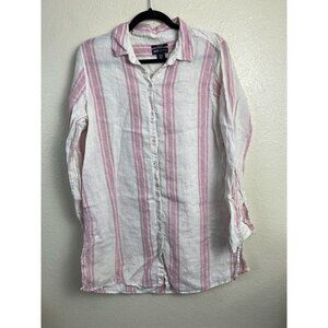 JNY Linen Tunic Shirt Top Womens size Large‎ Button Pink Vacation lagenlook